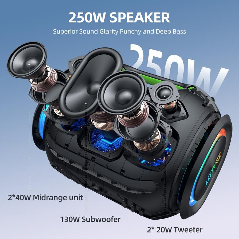 Parlante Bluetooth ZEALOT ZE21 250W Impermeable con Luz LED